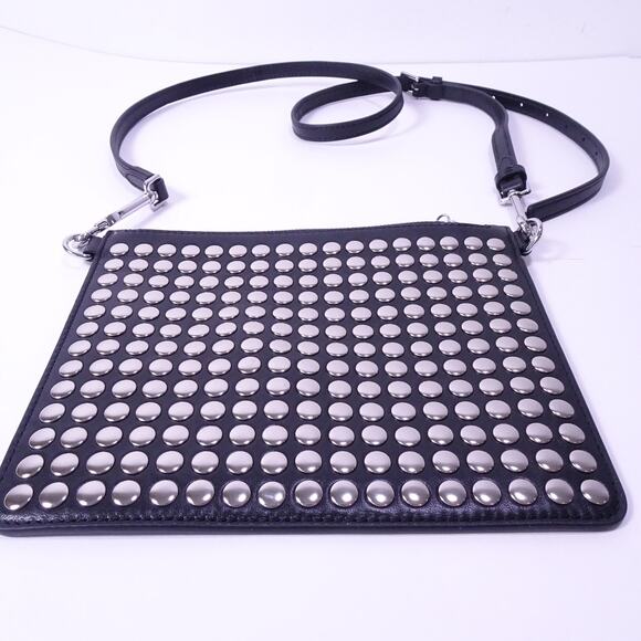 Theory Women's Transformer Studs Leather Pouch Clutch NWT 255 Black Silver - Picture 7 of 7